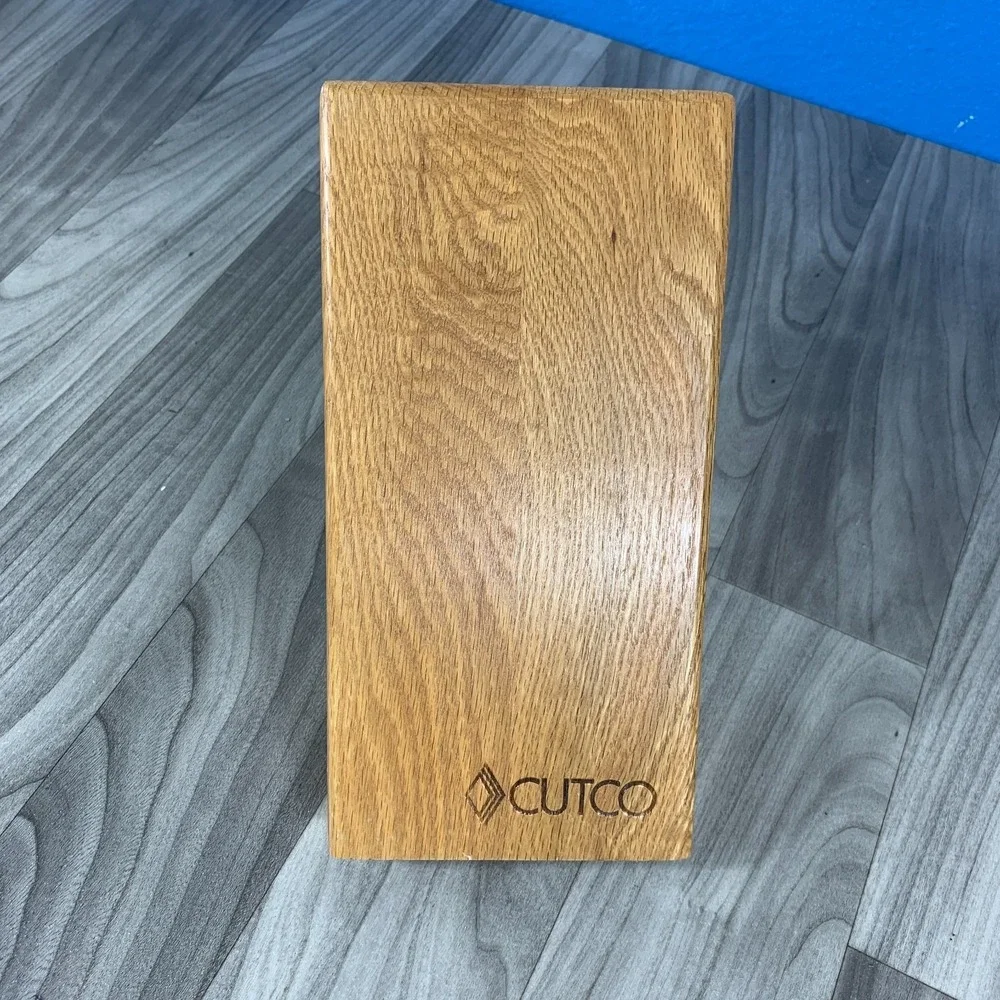 CUTCO Space Saver Knife Block 5-Slot Wood Honey Oak #1746 w/ Foldable Bar